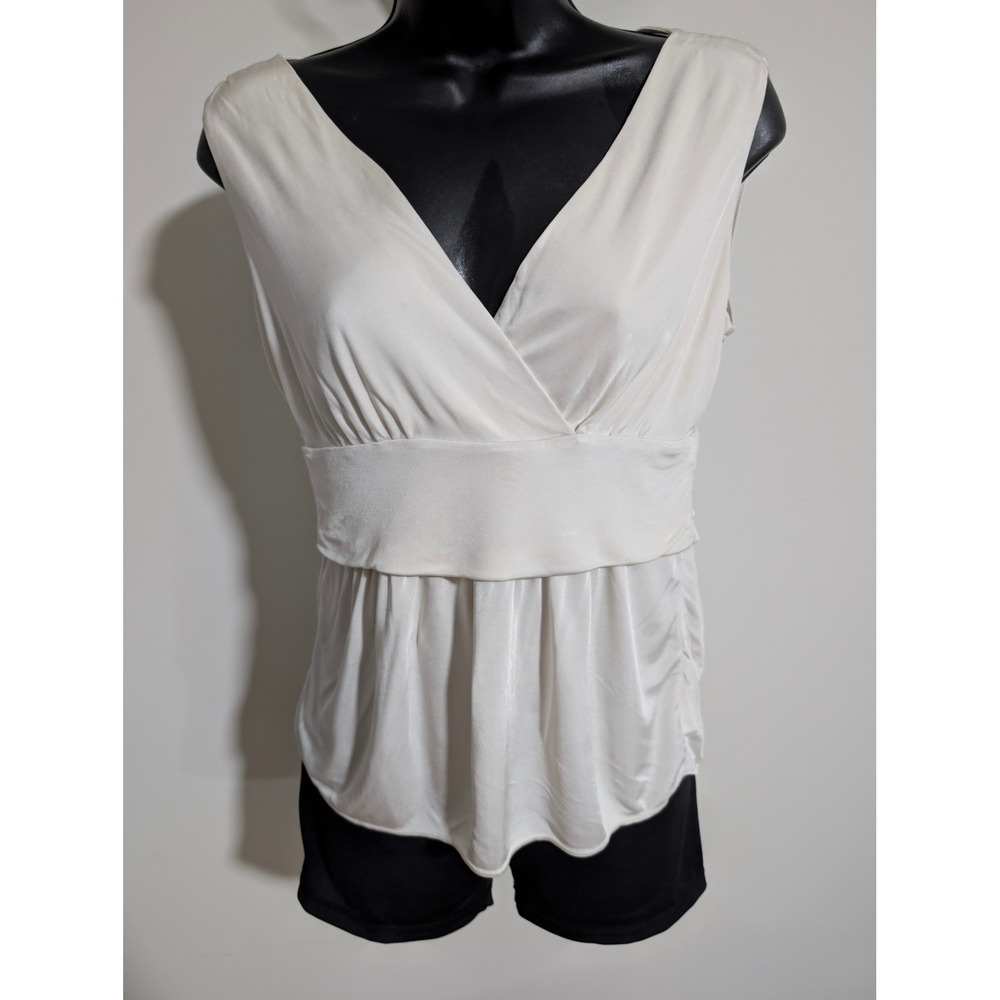 Worthington Stretch Sleeveless Top Womens Ivory V Neck Blouse Medium